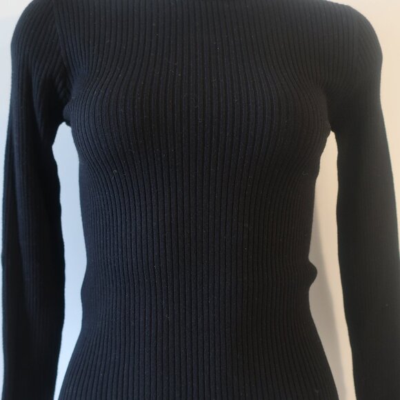 Womens MNG Black Ribbed Knit Crew Striped Cuff Sweater S - Picture 5 of 11